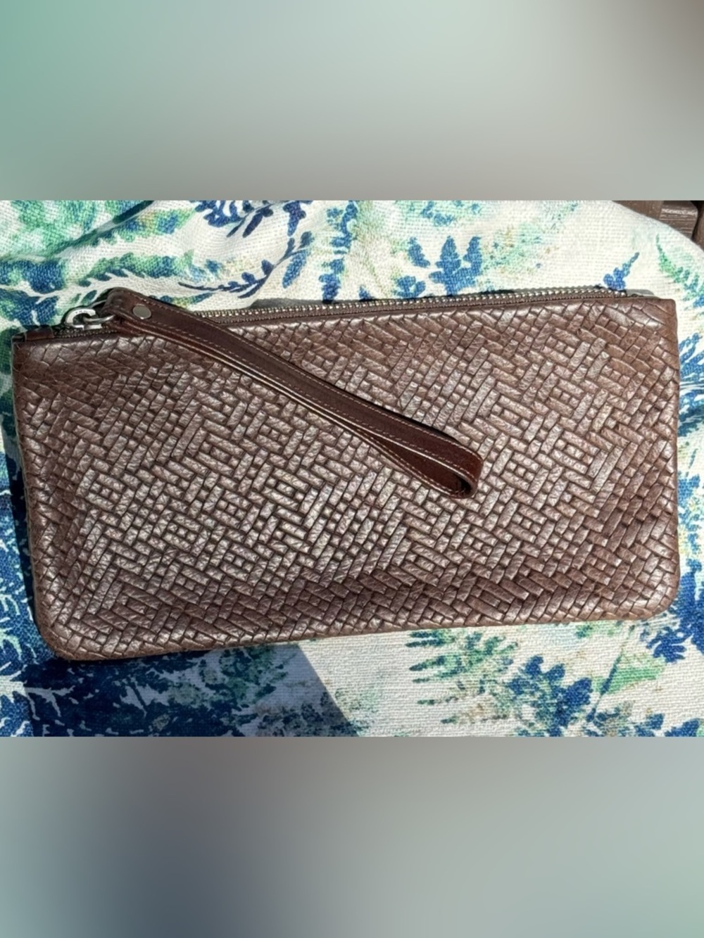 Rough & Tumble Clutch in Woven Brown with Rifle Paper Herb Garden Fabric. VGUC